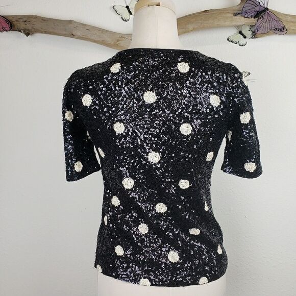 J. CREW black and cream polka dot sequined top - Picture 5 of 7